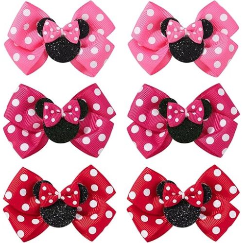 6PCS Mouse Ears Hair Clips, Cute 3 Inch Hair Accessories, Birthday Party Decoration for Baby Toddler Girls