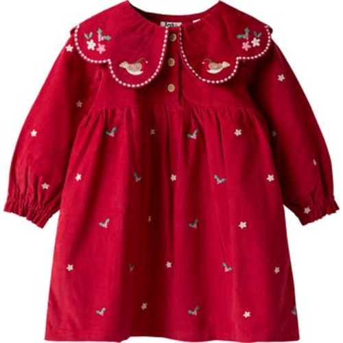 Kids' Holiday Embroidered Long Sleeve Peter Pan Collar Dress