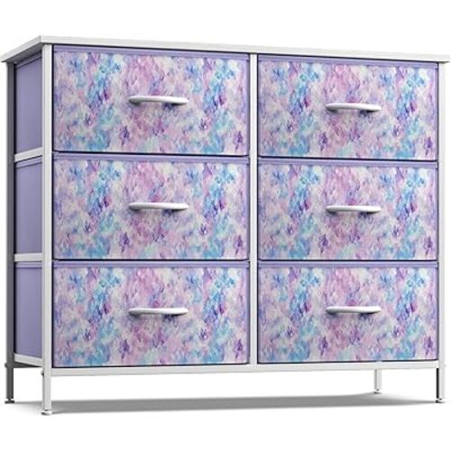 Sorbus Dresser with 6 Fabric Drawers & Wood Top (Purple Tie Dye)