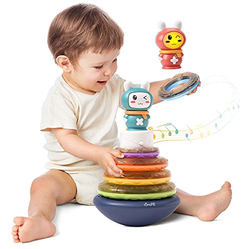 TUMAMA Stacks of Circles STEM Learning Toy with Sounds Lights,Electronic Musical Stacking Ring Montessori Toy Gift for 3 6 9 12 18 Months 1 Year Olds Infant Toddler Boy Girl Newborn
