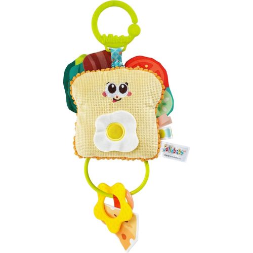 Jollybaby Baby Pull Vibration Toy - Tummy Time Sensory Hanging Toys for Car Seat, Stroller, Crib & Play Gym, with Babies Rattles & Teether, Airplane Travel Toys for Toddlers Gift- Toast