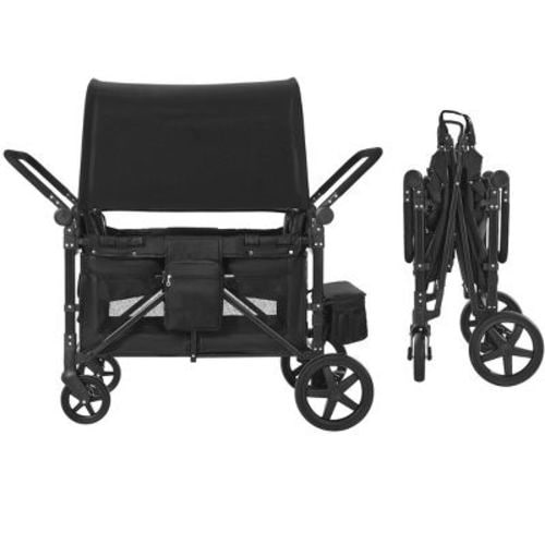 VEVOR Wagon Stroller for 4 Kids, Push Pull Quad Collapsible Stroller with Adjustable Handle, 330LBS Loading, Black