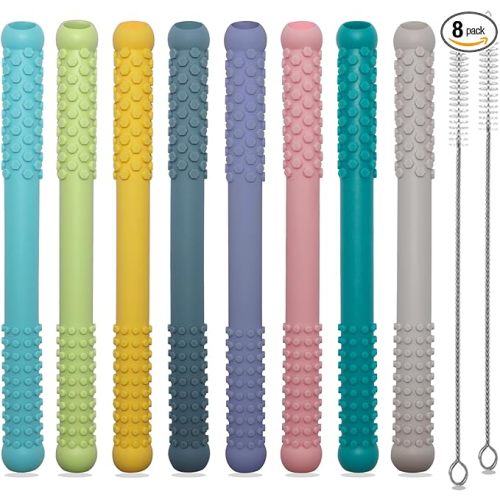 Hoaisun Teething Toys 3-6 Months 8 Pack, Silicone Teethers for Babies Nursing, Teething Tubes Sticks for Babies 6-12 12-18 Months, Autism Sensory Toys for Kids Chewing, Biting