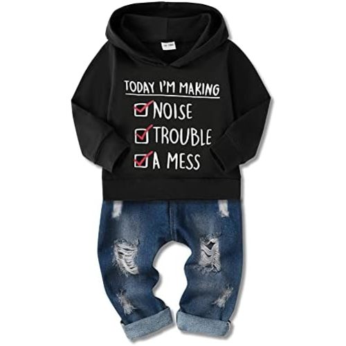 WESIDOM Baby Boy Clothes, Long Sleeve Printing Hoodie With Jeans Pants Outfits Set