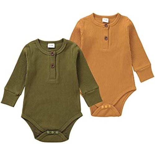 Lala Bear Baby Girl Boy 2 Pack Solid Long Sleeve Romper Bodysuit Clothes