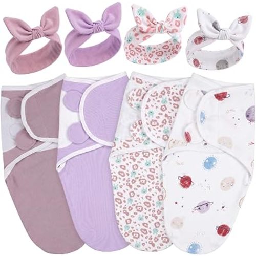 4 Pack Preemie Newborn Swaddle Set, Solid Color Style, Preemie