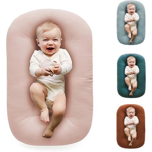 Jeeeun Baby Lounger Pillow, Soft Breathable - Baby Lounger Pillow for Newborn 0-24 Months, Portable Nest Sleeper for Infant - with Organic Cotton Removable Slipcover (Pink,0-8Months)