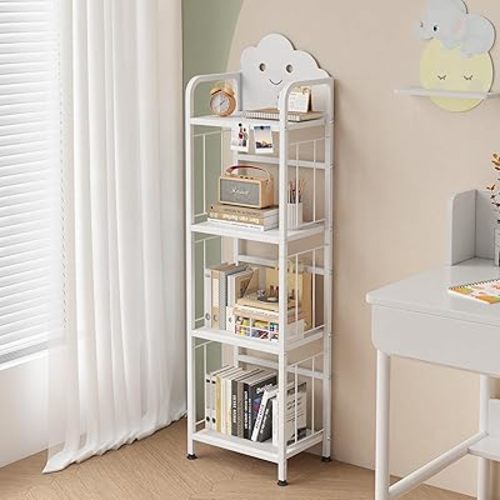UMDONX 4-Tier Cloud Kids Bookshelf, Cute Nursery Bookcase & Toy Storage Organizer for Toddlers, Bedroom & Playroom, White