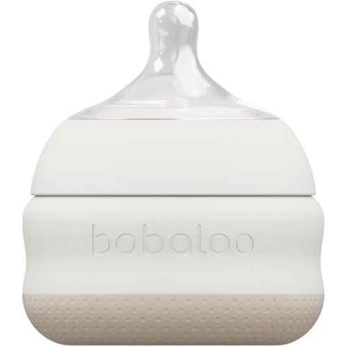 Babaloo Baby-Led Silicone Baby Bottle, Airless, Anti-Colic, 360° Gravity-Free Feeding, Reduces Gas & Spit-Up, 100% Platinum Food-Grade Silicone, 5oz, 1 Pack - Creme