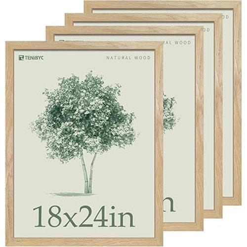 18x24 Poster Frame, Natural Wood, 4 Pack, Wall Mounting Display