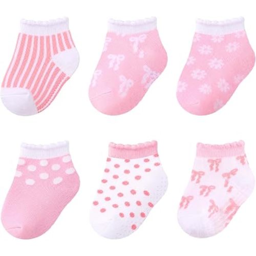 Hercicy 6 Pairs Baby Socks 0-6 Months Newborn Cotton Socks for Girls
