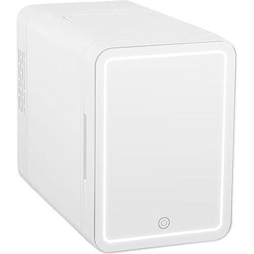 Iceblue 6L Mini Fridge with Mirror, Compact Small Fridge for Bedroom, Car, Office & Dorm, Mini skincare fridge with Dimmable LED Light Mirror for Beauty Essentials & Beverages (White)