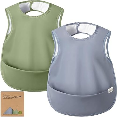 KeaBabies Waterproof Bibs for Baby Girl,Boy – 2-Pack Lightweight, Large Baby Bibs for Eating, Wearable Food Catcher, 6-12 Months Infant Feeding Essentials, Smock for Toddlers 1-3, Kids (Slate)