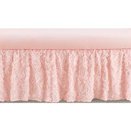 Sweet Jojo Designs Pink Floral Rose Girl Baby Nursery Crib Bed Skirt Dust Ruffle - Solid Light Blush Flower Luxurious Elegant Princess Vintage Boho Shabby Chic Luxury Glam High End Roses