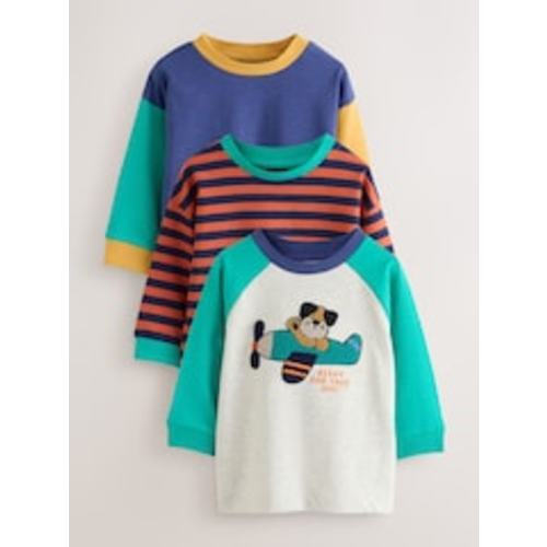 Buy Red/Navy/Green Airplane Dog Long Sleeve Applique T-Shirts 3 Pack (3mths-7yrs) from Next USA