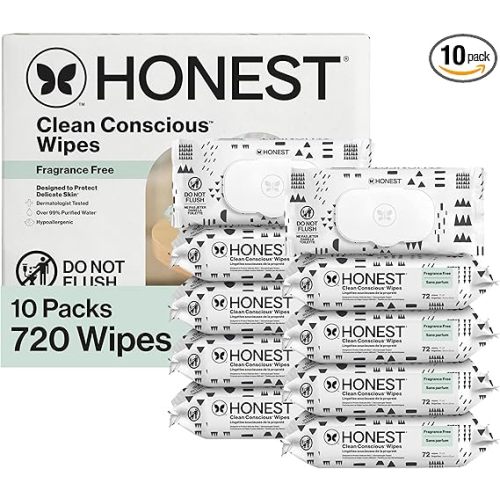 The Honest Company Baby Wipes for Sensitive Skin, Hypoallergenic, Fragrance-Free, Multi-Use, Pattern Play Design, 720 Count (8 Packs of 90)