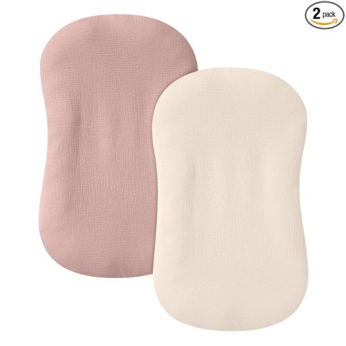 guruixu 2 Pack Muslin Baby Lounger Cover, 100% Cotton Infant Lounger Cover for Baby Boys and Girls (Dusty Pink,Cream)