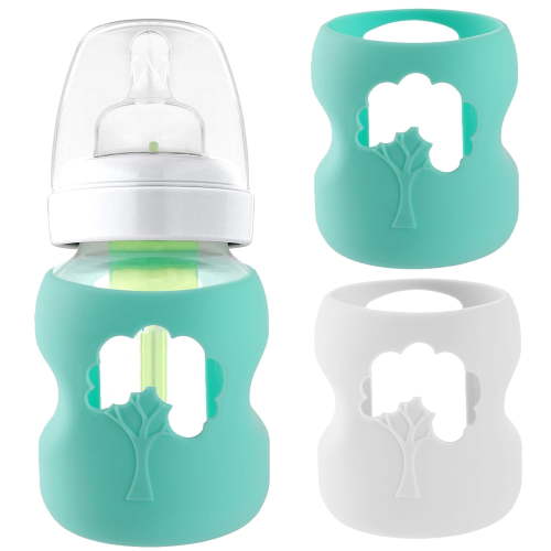 (2-Pack, 5 oz) Silicone Baby Bottle Sleeves Compatible with Dr. Brown's Natural Glass Bottles Dishwasher-Safe Anti-Colic Baby Bottle Covers for Dr. Brown Wide-Neck Glass Bottles