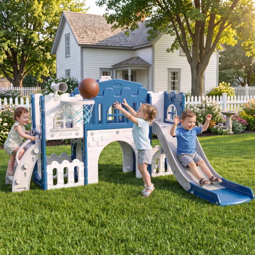 Vipuse 9 in 1 Toddler Slide Playset for Kids Indoor/Outdoor for Toddlers Age 1+, Blue & Gray
