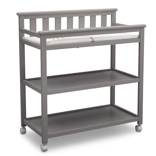Delta Children Flat Top Changing Table with Wheels and Changing Pad - Greenguard Gold Certified, Grey
