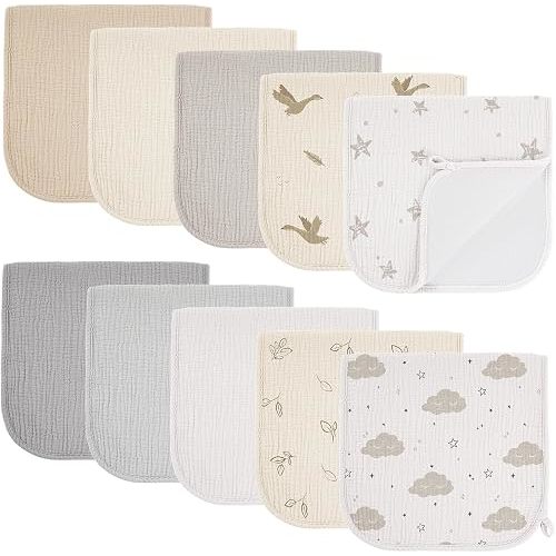 Bearmoss 10 Pack Muslin Burp Cloths, Soft Absorbent Baby Burping Cloths for Unisex Boys and Girls, Newborn Essentials Large Extra Washcloths, 20x10 inches
