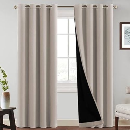 PrinceDeco 100% Blackout Curtain Set Thermal Insulated & Energy Efficiency Window Draperies for Living Room Full Shading Panels for Shift Worker and Light Sleepers 2 Panels (52x84 inch, Light Taupe)