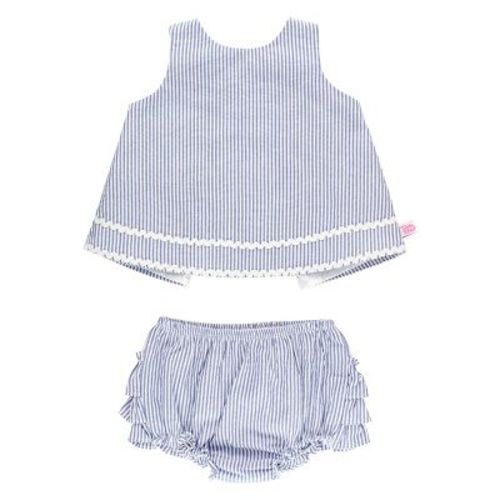 RuffleButts Girls Seersucker Ric Rac Swing Top and Bloomer Set
