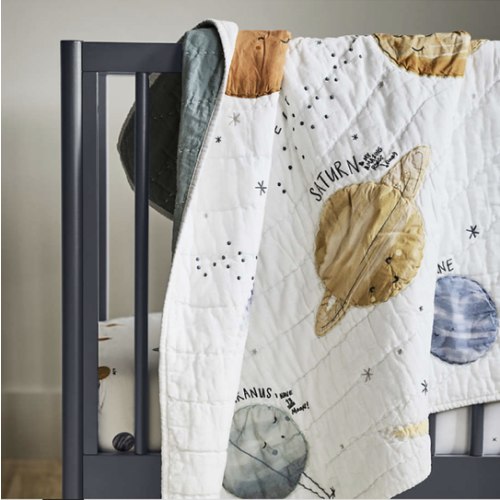 Outer Space 100% Organic Cotton Baby Crib Quilt