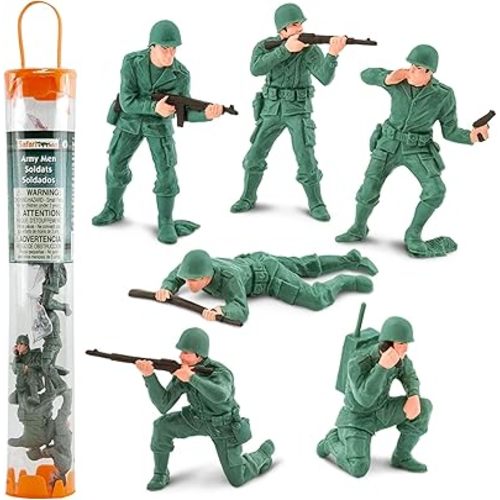 Safari Ltd. Army Men Designer TOOB - 6 Figurines: Prone, Kneeling, Standing Infantry, Staff Sergeant, Commander, Radio Operator - Educational Toy Figures For Boys, Girls & Kids Ages 3+