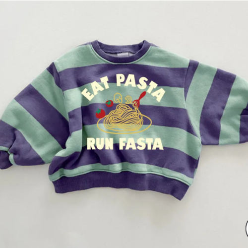EAT PASTA RUN FASTA Baby & Kids Slogan Stripe Sweatshirt