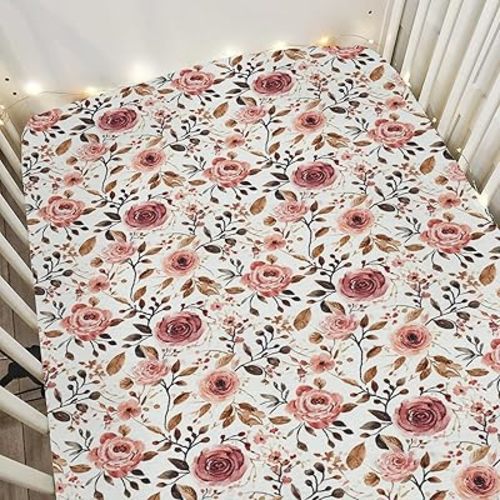 Vintage Wild Flowers Baby Crib Sheets for Boy Girl 52"x28" Retro Plant Soft Stretchy Fitted Crib Mattress Cover Spring Summer Baby Sheet for Standard Crib & Toddler Mattress Pad