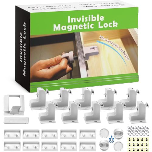 Kocwell Cabinet Locks for Babies - Secure Your Home With 10 Magnetic Baby Safety Locks + 2 Keys - Easy Installation No Drilling or Tools Required