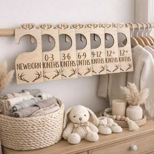 Nursery closet size dividers wooden |  Antler Baby Closet Dividers | Rustic Western Nursery Organizer | Deer theme room decor