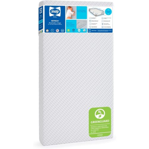 Sealy Baby Airie 2 Stage Breathable Crib Mattress, GREENGUARD Gold Certified, Made in USA, Toddler Bed Fit, Ultra Firm and Hypoallergenic, 52x28