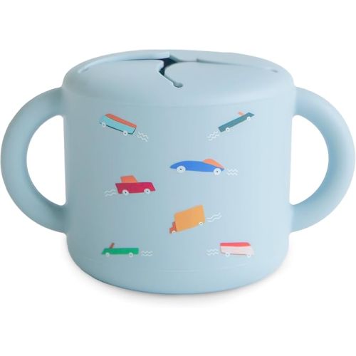 mushie Silicone Snack Cup | Spill Proof Food Container (Retro Cars)