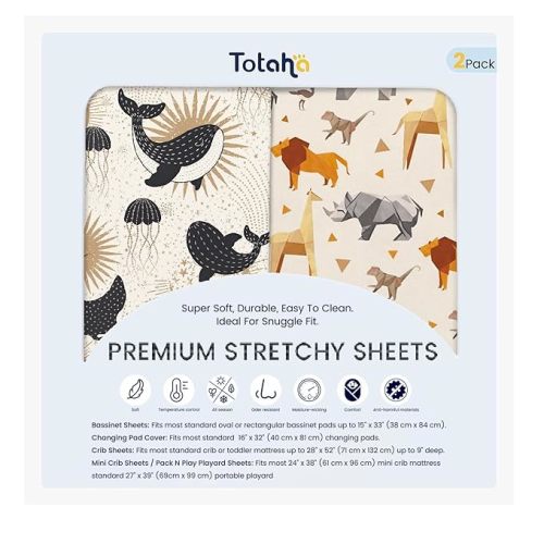 Graco Pack and Play Sheets - Fitted, Hypoallergenic Mini Crib Sheets - Zoo Safari & Sea Animals - 2 Pack