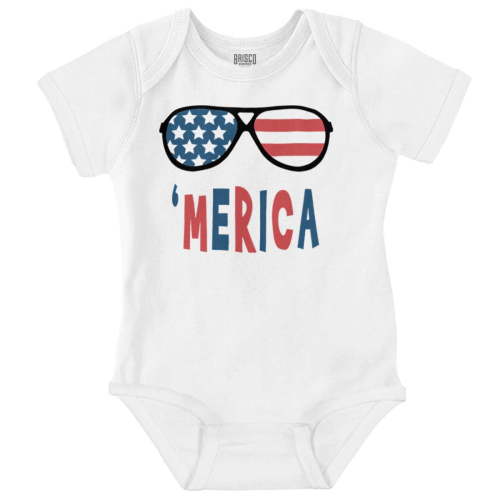 Funny American Flag Glasses 4th July Romper Boys or Girls Infant Baby Brisco Brands 24M