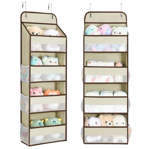 Yecaye 2 Pack Over the Door Organizer, 35.2lbs Load Toy Stuffed Animal Storage, Swing-proof Hanging Bathroom Organizers and Storage for Nursery Newborn Baby Essential Stuff Dorm Room Essentials Beige