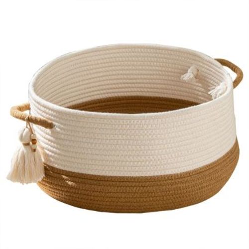 Itopfox Woven Storage Basket for Blankets, Toys, and Laundry - Collapsible Cotton Rope Hamper for Living Room, Nursery, and Home Organization (Brown)