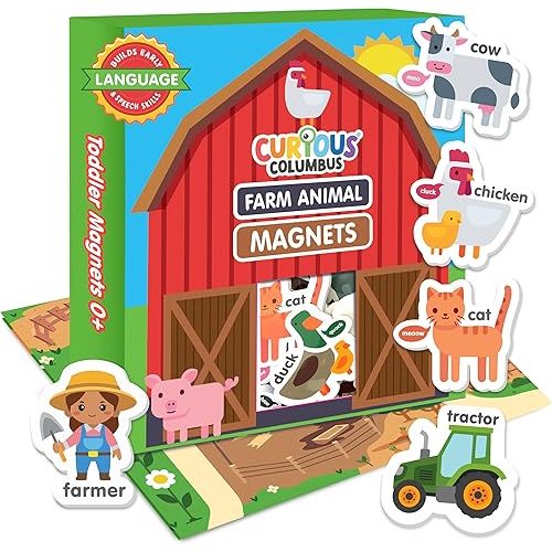Curious Columbus Fridge Magnets for Toddlers 1-3 Year Olds | Farm Animal Refrigerator Magnets for Kids| Baby ABC Learning and Educational Toys from Babies to Preschool