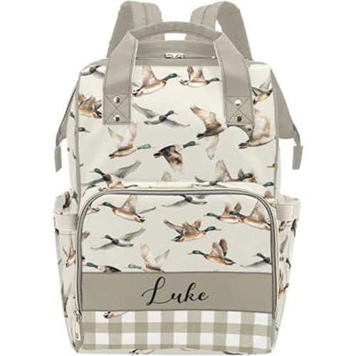 Personalized Mallard Duck Diaper Backpack with Name, Custom Baby Bag for Mom and Dad, Waterproof Nursing Backpack, Gift for Baby Shower