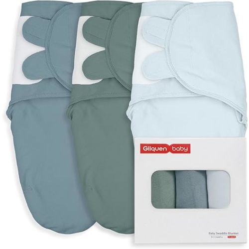 GLLQUEN BABY Swaddles 0-3 Months, 3-Pack Baby Swaddles Sack for Newborn, Baby Boys, Infant Sleep Sack, Easy Swaddling Wrap, Tranquil Blue, Nursery Swaddle Blankets Essentials