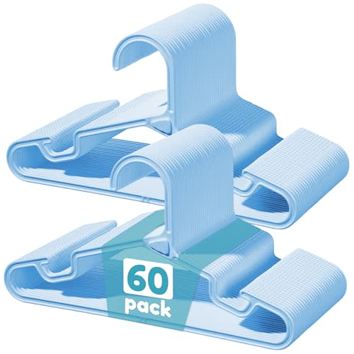 Vtopmart 60 Pack Kids Hangers, 11 inches Baby Clothes Hangers for Closet, StackFit Interlocking Toddler Hanger for Pants, Dress, Skirt, Space-Saving Children Hangers with Non-Slip Shoulder Grooves