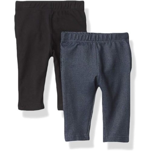 The Children's Place baby girls And Toddler Leggings Pants, Black/ True Indigo- 2 Pack, 3-6 Months US