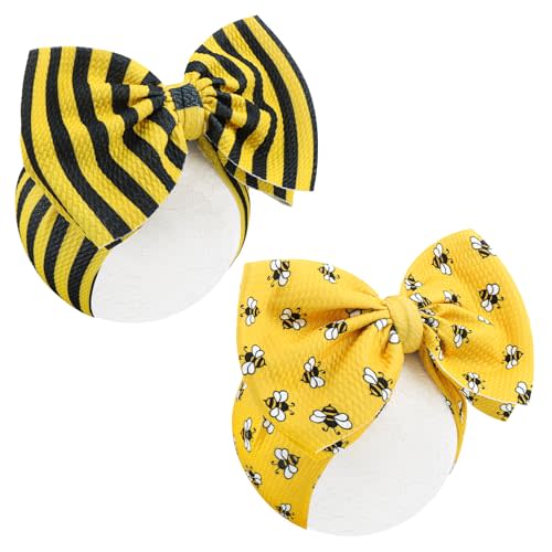 YanJie 7'' 2Pcs Bee Baby Bows for Girls Yellow Headbands for Infant Toddlers Summer Hair Bow Accessories Stripe Outfits for Girl Baby Hair Accessory Gift