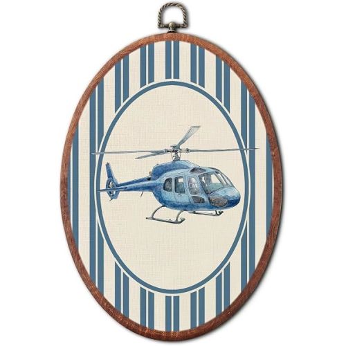 Vintage Airplane Boy Nursery Oval Framed Wall Art Hanging Decor Canvas