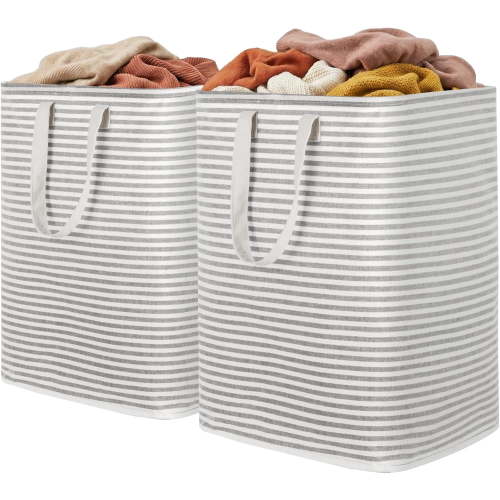 2 Pack Laundry Basket 90L Each, Collapsible Clothes Hamper with Reinforced Handles, Freestanding Waterproof Design for Bedroom and Laundry Room, Grey 180L Total