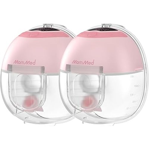 MomMed S33 Wearable Breast Pump – Double Hands-Free Electric Breast Pump with 4 Modes, 9 Suction Levels, Night Light, Portable Quiet & Rechargeable, 17/19/21mm Flange Inserts (Pink, 2 Pack)