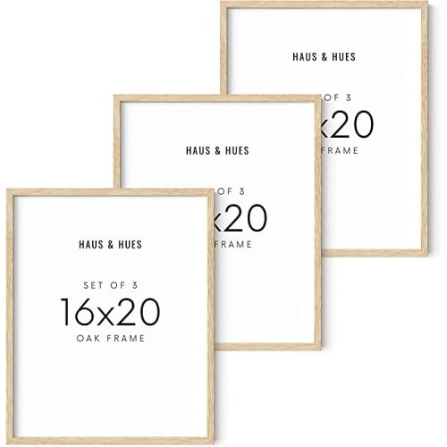 HAUS AND HUES Beige Wood Oak 16x20 Picture Frame, Set of 3 - Modern Wood Wall Art Display - Lightweight 16x20 Frame Set of 3 for Art Prints, Photos, Posters - Ready-to-Hang Vertically & Horizontally