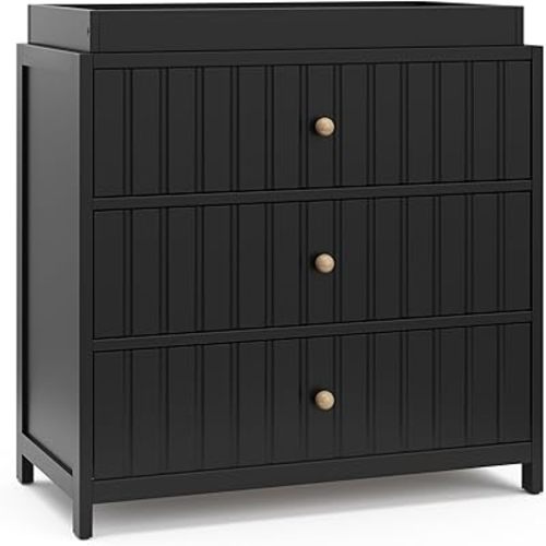 Graco Teddi 3 Drawer Chest with Changing Table Topper (Black) – GREENGUARD Gold Certified, Interlocking Drawer System, Pre-Installed Drawer Tracks for Easier Assembly